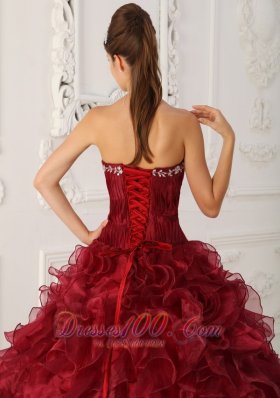 Wine Red Quinceanera Gowns Dresses Embroidery