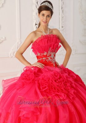 Red Princesita Quinceanera Dress Hand Made Flower