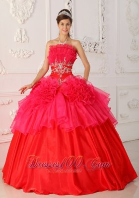 Red Princesita Quinceanera Dress Hand Made Flower