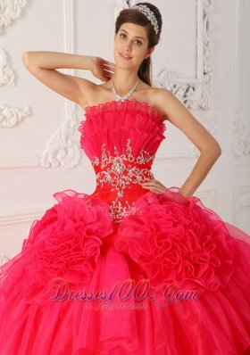 Red Princesita Quinceanera Dress Hand Made Flower