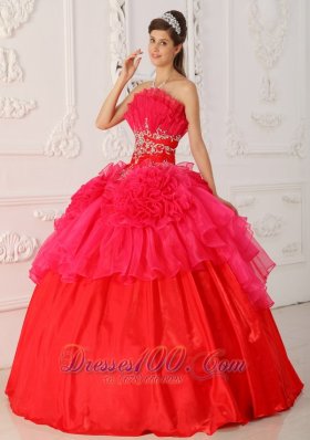 Red Princesita Quinceanera Dress Hand Made Flower