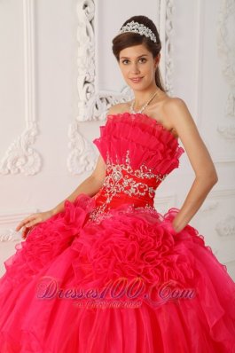 Red Princesita Quinceanera Dress Hand Made Flower