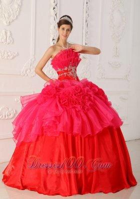 Red Princesita Quinceanera Dress Hand Made Flower