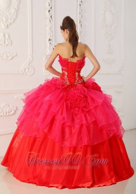 Red Princesita Quinceanera Dress Hand Made Flower