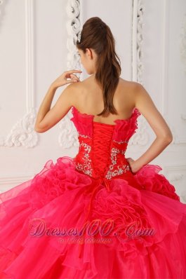 Red Princesita Quinceanera Dress Hand Made Flower