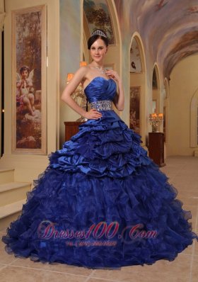 Navy Blue Quinceanera Dress Ruffle A-line Beading