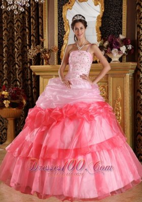 Pink and Red Quinceanera Dress Pick-ups Strapless