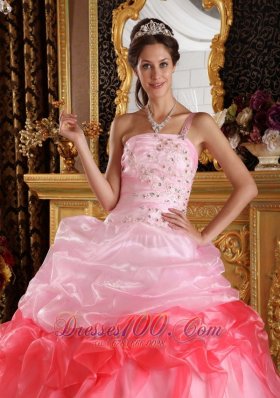 Pink and Red Quinceanera Dress Pick-ups Strapless