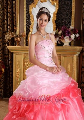 Pink and Red Quinceanera Dress Pick-ups Strapless