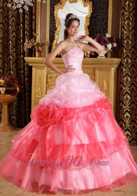 Pink and Red Quinceanera Dress Pick-ups Strapless