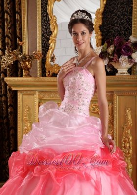 Pink and Red Quinceanera Dress Pick-ups Strapless