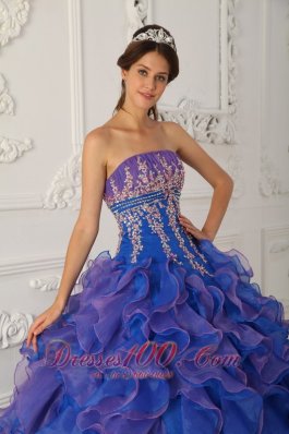 Pretty Royal Blue and Purple Quinceanera Dress Applique