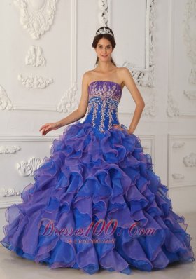 Pretty Royal Blue and Purple Quinceanera Dress Applique