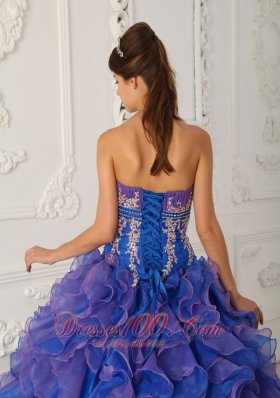 Pretty Royal Blue and Purple Quinceanera Dress Applique