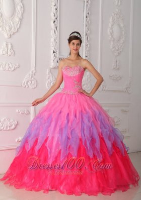 Multi-colored Quinceanera Dress Beading Decorate