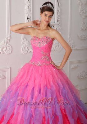 Multi-colored Quinceanera Dress Beading Decorate