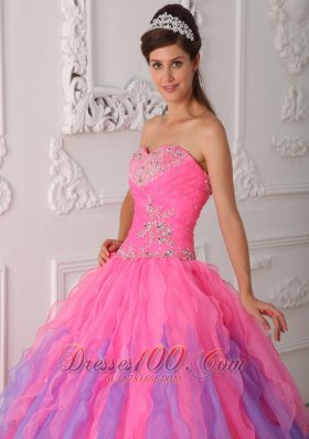 Multi-colored Quinceanera Dress Beading Decorate