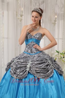 Blue and Zebra Print Ruch Sweetheart Quinceanera Dress