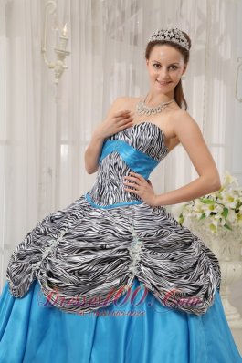 Blue and Zebra Print Ruch Sweetheart Quinceanera Dress