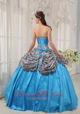 Blue and Zebra Print Ruch Sweetheart Quinceanera Dress