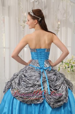 Blue and Zebra Print Ruch Sweetheart Quinceanera Dress