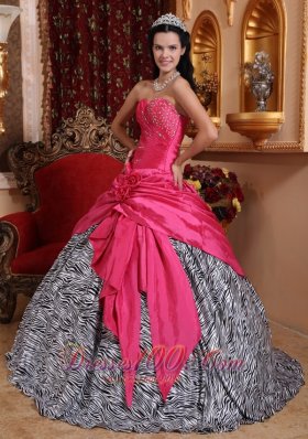 Hot Pink and Zebra Sweet 16 Dress Taffeta Quinceanera Dress
