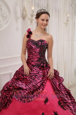 Hot Pink and Zebra Quinceanera Dress Ball Gown