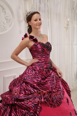 Hot Pink and Zebra Quinceanera Dress Ball Gown