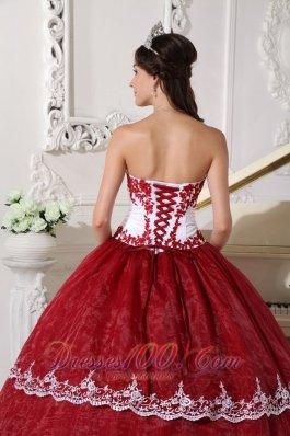 Retro Dresses Embroidery Wine Red and White
