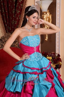 Dresses for 15 Aqua Blue and Red Multi-tired Floor-length