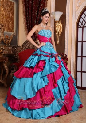 Dresses for 15 Aqua Blue and Red Multi-tired Floor-length