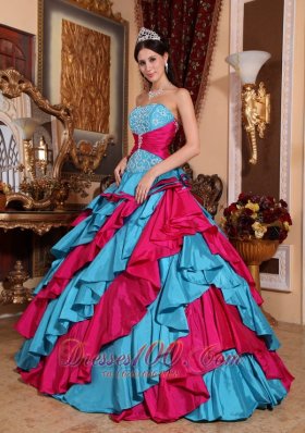 Dresses for 15 Aqua Blue and Red Multi-tired Floor-length