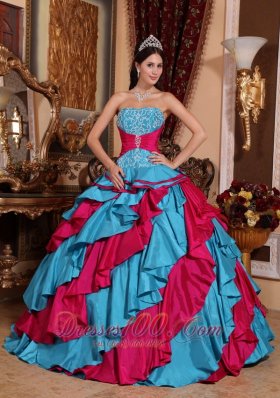 Dresses for 15 Aqua Blue and Red Multi-tired Floor-length