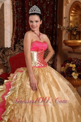 Hot Pink and Gold Retro Dresses Strapless