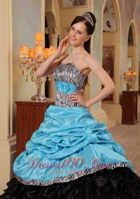 Aqua Blue and Black Quinceanera Dress Zebra Print Sweethreart