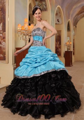 Aqua Blue and Black Quinceanera Dress Zebra Print Sweethreart