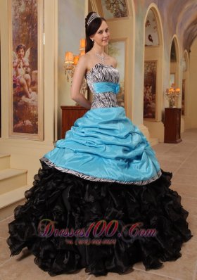 Aqua Blue and Black Quinceanera Dress Zebra Print Sweethreart