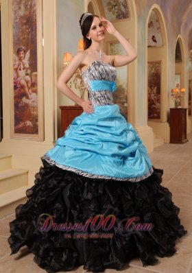 Aqua Blue and Black Quinceanera Dress Zebra Print Sweethreart