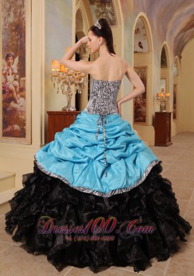 Aqua Blue and Black Quinceanera Dress Zebra Print Sweethreart