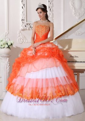 Organge and White Multi-tired Quinceanera Dress Strapless