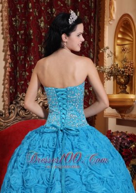 Blue Quinceanera Dress Ball Gown Strapless Rolling Flower