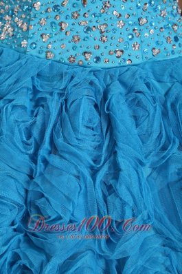 Blue Quinceanera Dress Ball Gown Strapless Rolling Flower