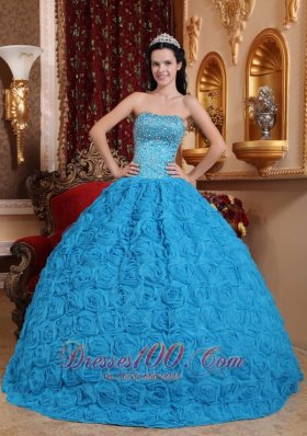 Blue Quinceanera Dress Ball Gown Strapless Rolling Flower