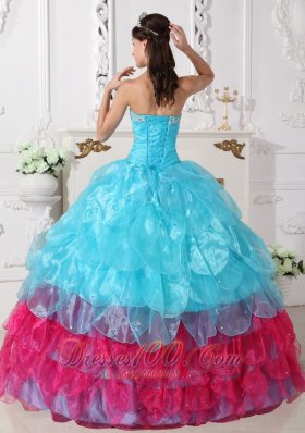 Popular Aqua Blue and Hot Pink Layer Sweet 15 Dress