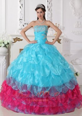 Popular Aqua Blue and Hot Pink Layer Sweet 15 Dress