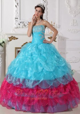 Popular Aqua Blue and Hot Pink Layer Sweet 15 Dress