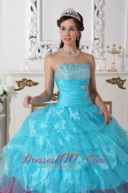 Popular Aqua Blue and Hot Pink Layer Sweet 15 Dress