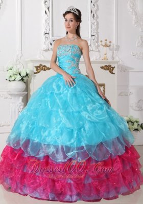 Popular Aqua Blue and Hot Pink Layer Sweet 15 Dress