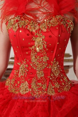 Halter Quinceanera Dress Red and Gold Taffeta Beading Appliques