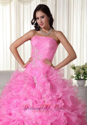 Strapless Beading Floral Ball Gown Sweet 15 Dress